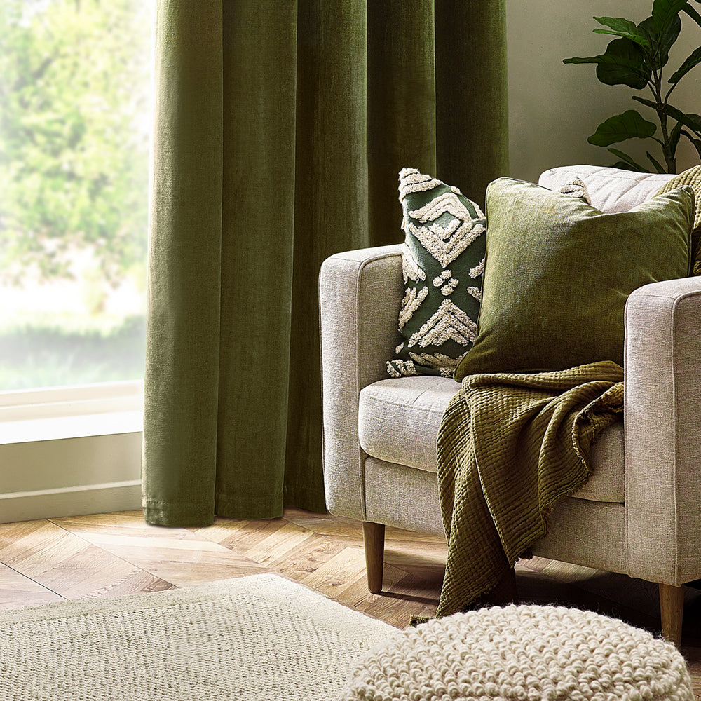 Heavy Chenille Piped Cushion Olive