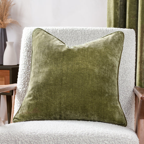Plain Green Cushions - Heavy Chenille  Cushion Cover Olive Yard
