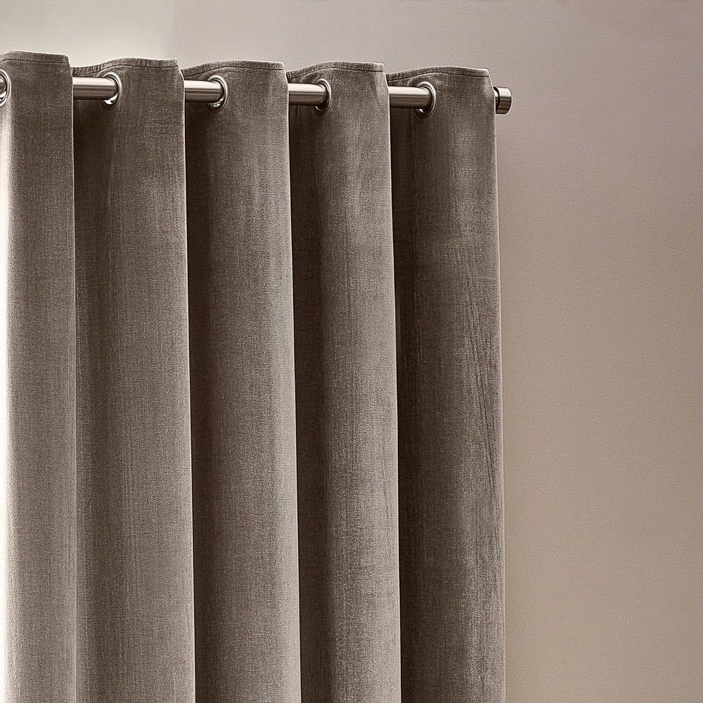 Heavy Chenille Fully Lined Velvet Eyelet Curtains Greige
