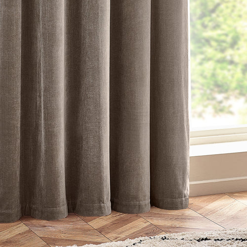 Heavy Chenille Fully Lined Velvet Eyelet Curtains Greige