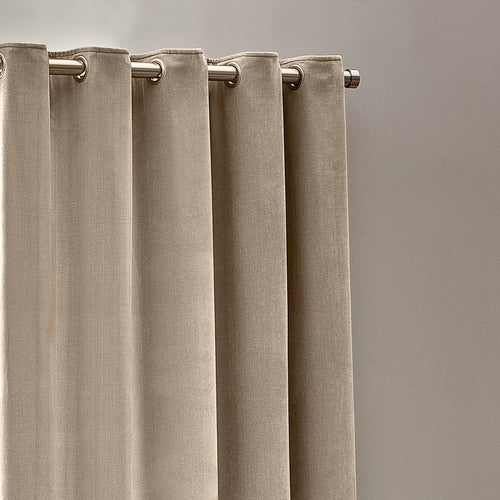 Heavy Chenille Fully Lined Velvet Eyelet Curtains Natural