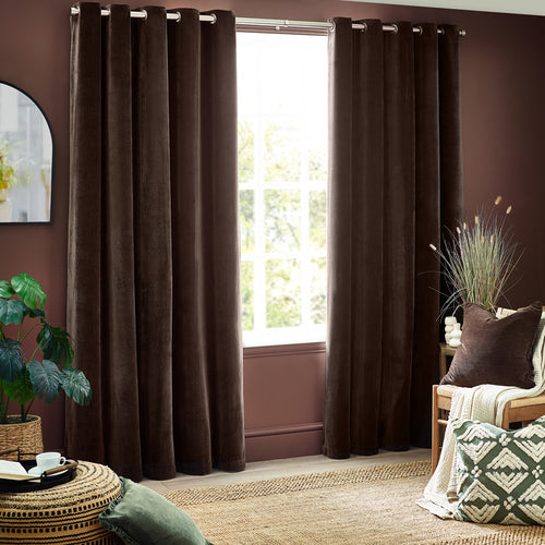 Plain Brown Curtains - Heavy Chenille Room Darkening Eyelet Curtains Brown Yard