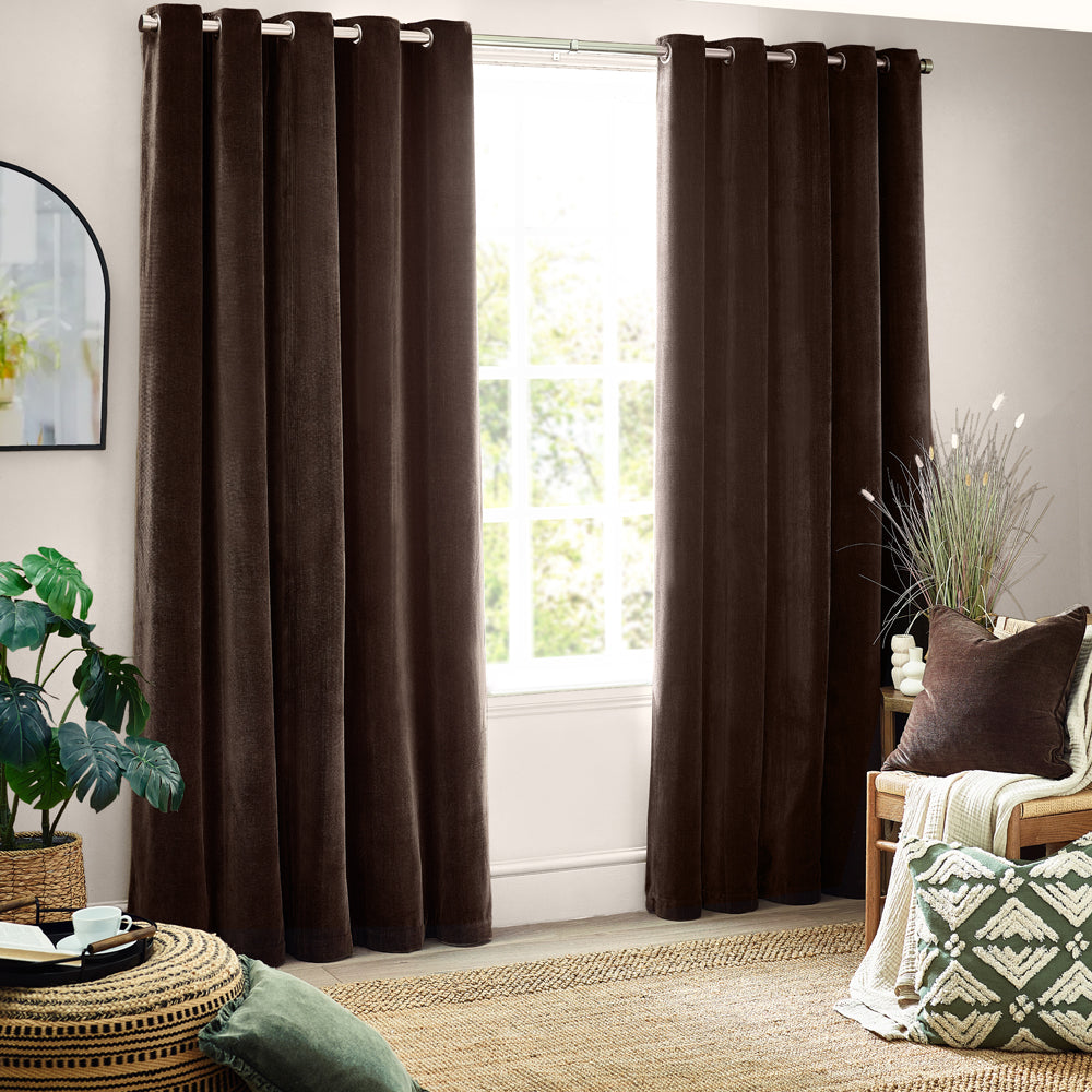 Plain Brown Curtains - Heavy Chenille Room Darkening Eyelet Curtains Brown Yard