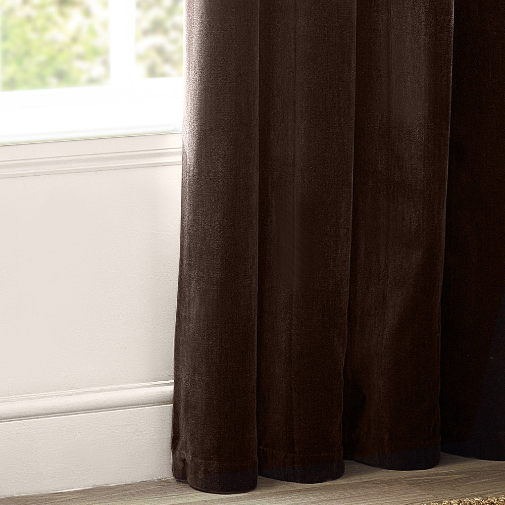 Heavy Chenille Fully Lined Velvet Eyelet Curtains Brown