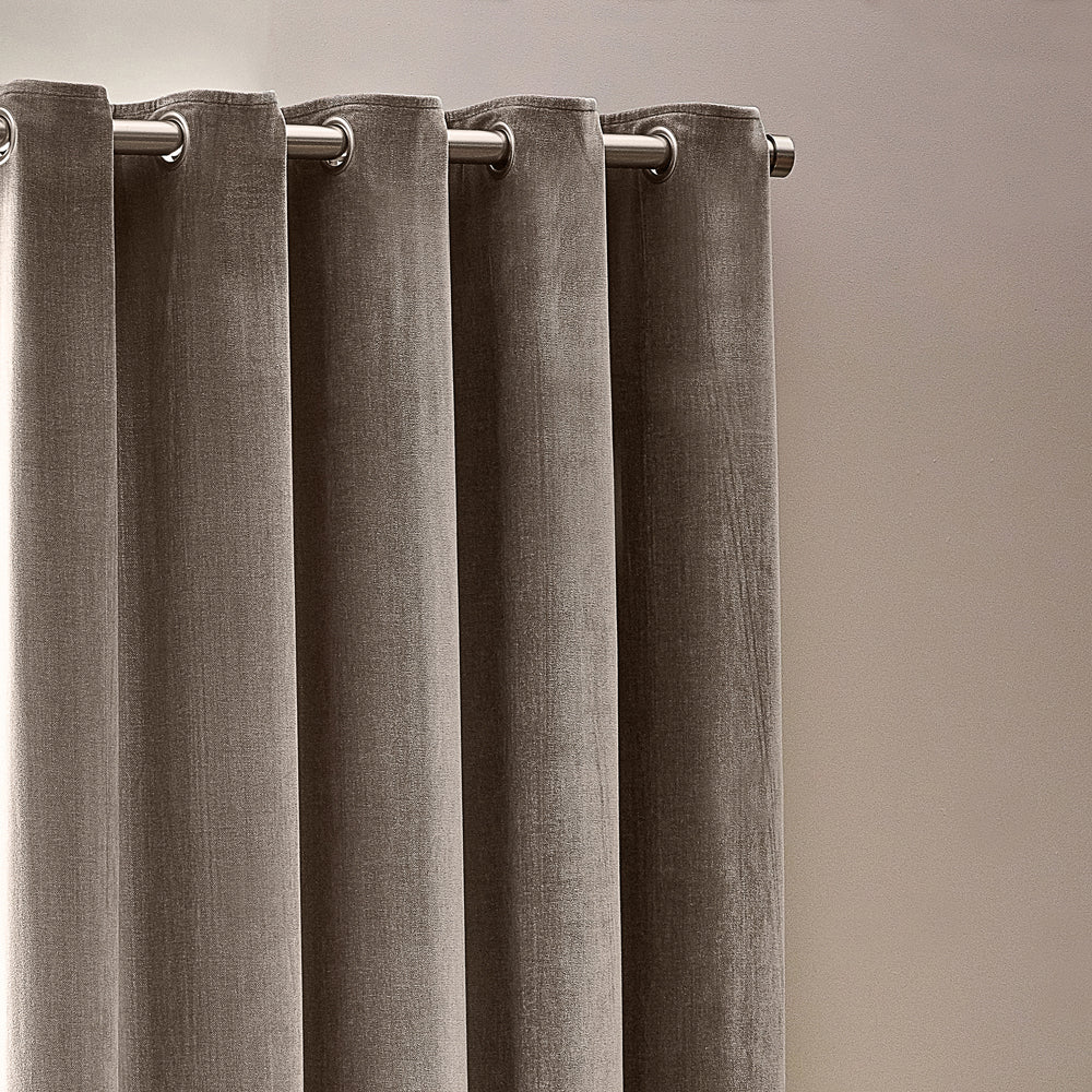 Heavy Chenille Fully Lined Velvet Eyelet Curtains Greige