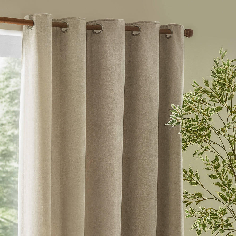 Heavy Chenille Fully Lined Velvet Eyelet Curtains Linen