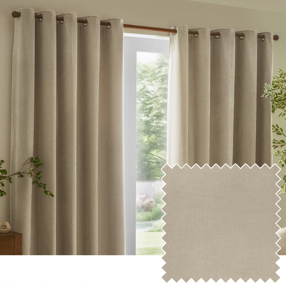 Heavy Chenille Fully Lined Velvet Eyelet Curtains Linen