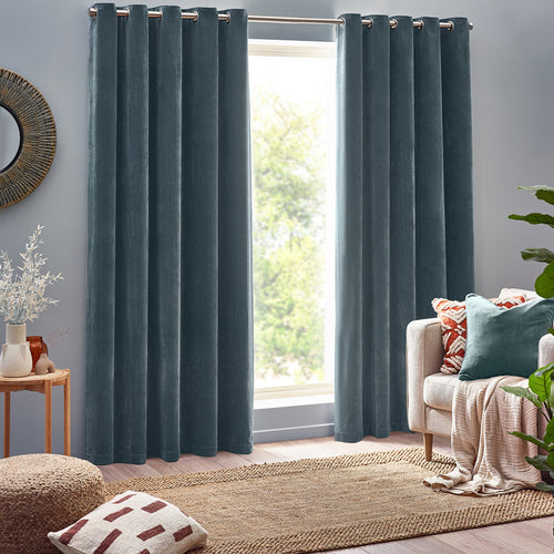 Plain Blue Curtains - Heavy Chenille Room Darkening Eyelet Curtains Marine Yard