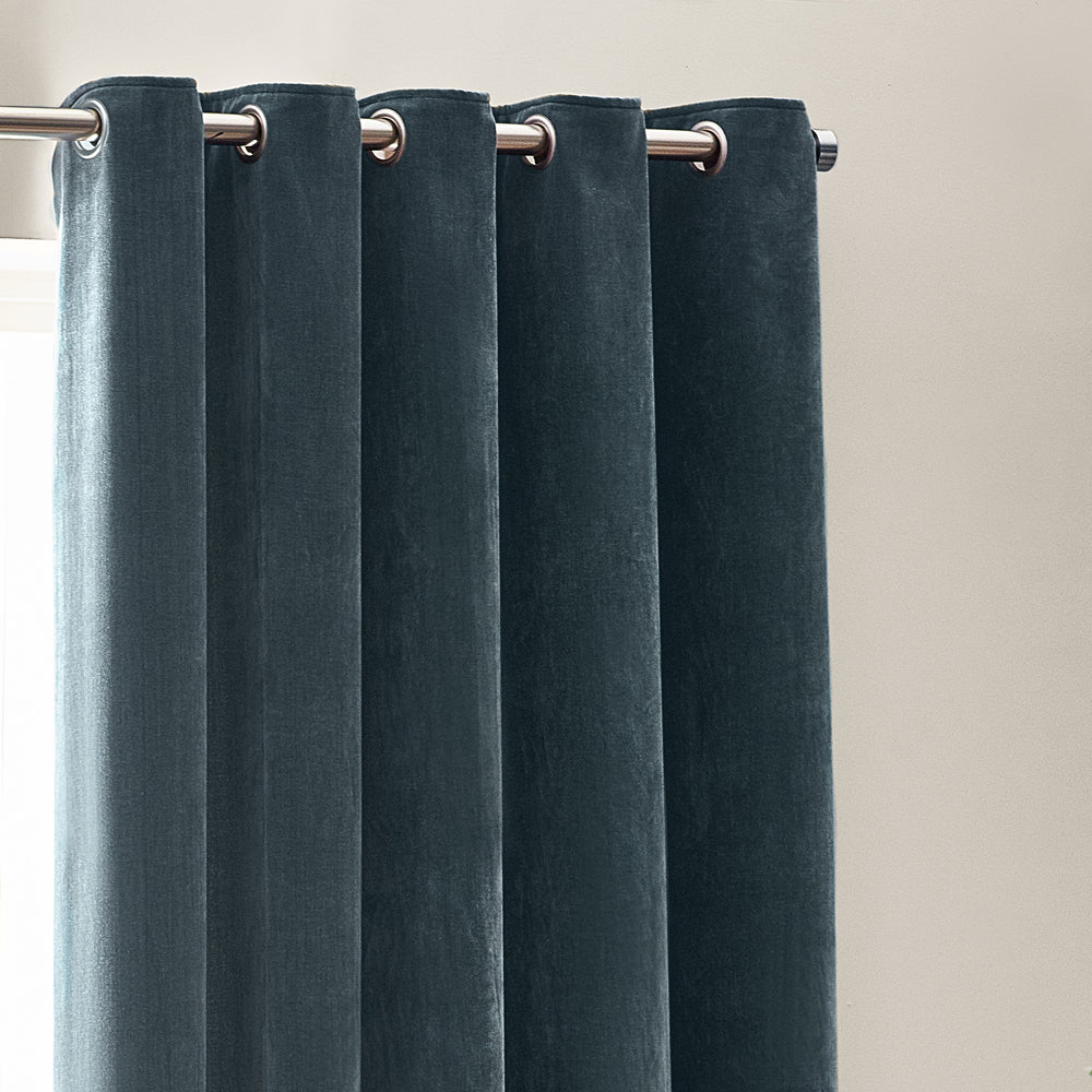 Heavy Chenille Fully Lined Velvet Eyelet Curtains Marine