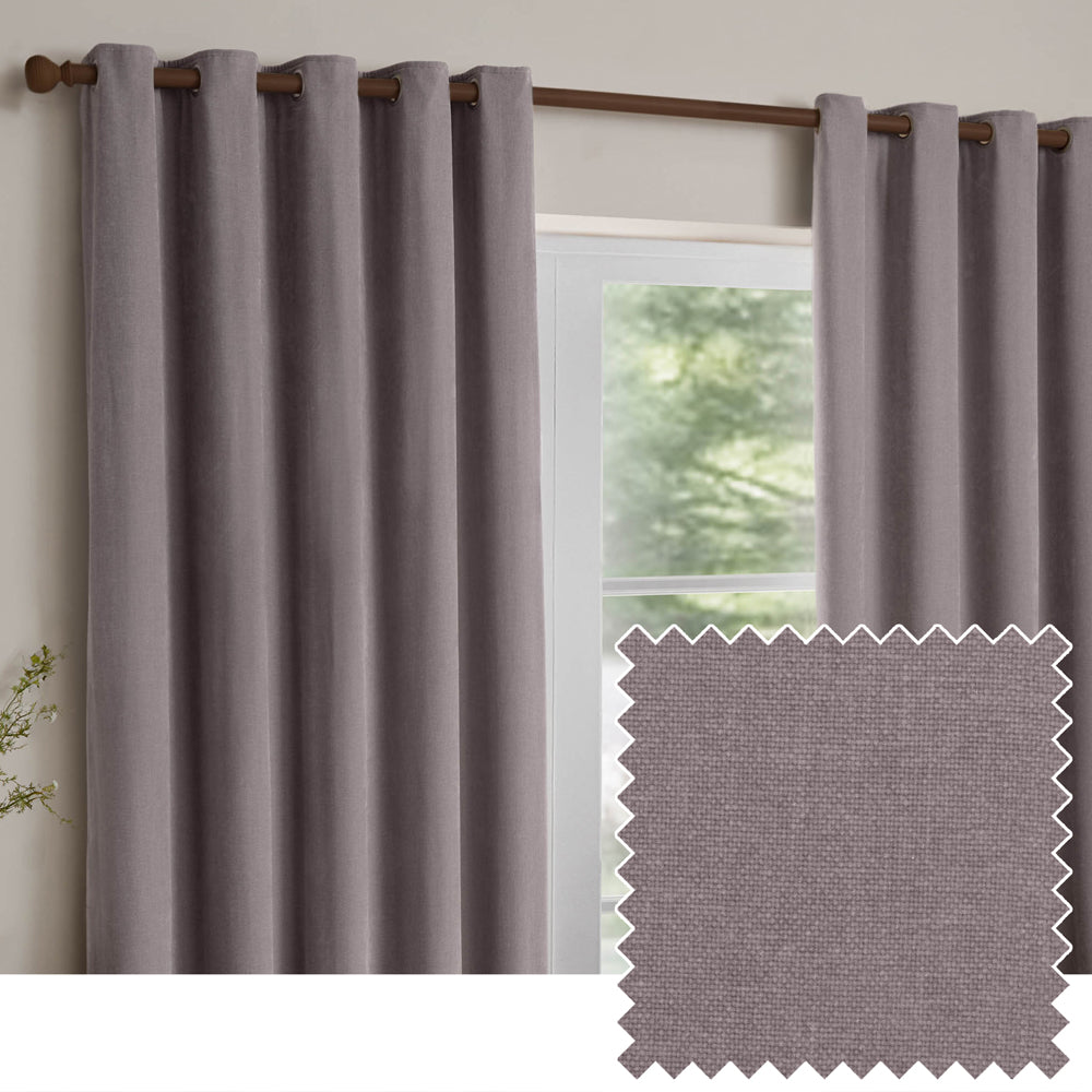 Heavy Chenille Fully Lined Velvet Eyelet Curtains Mauve