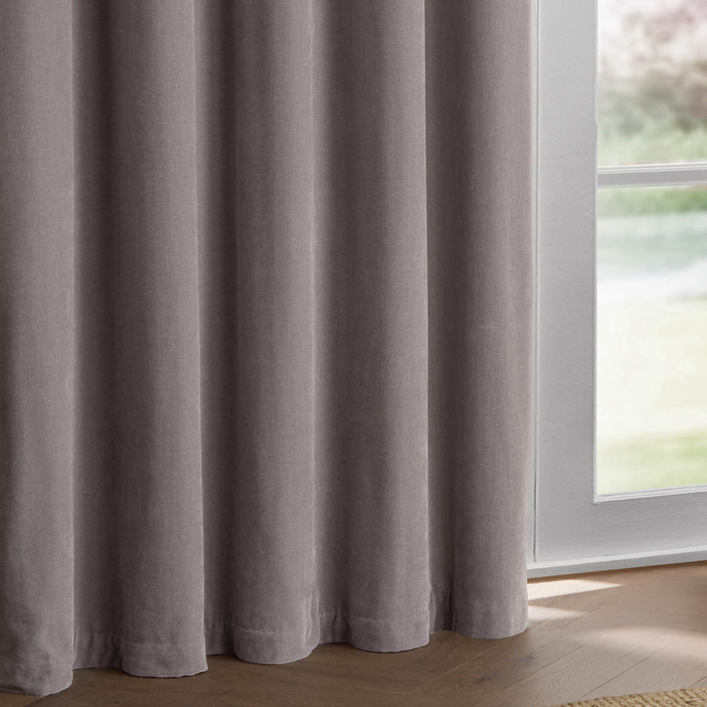 Heavy Chenille Fully Lined Velvet Eyelet Curtains Mauve