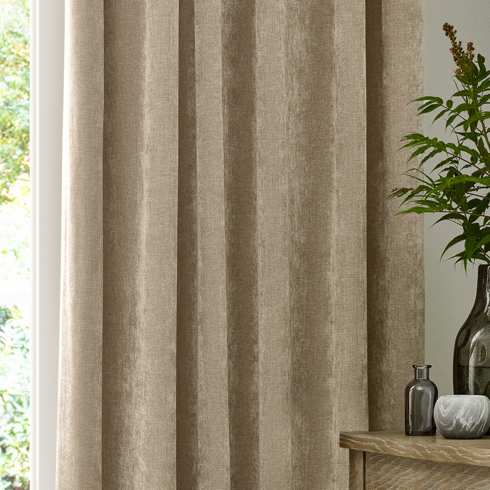 Heavy Chenille Fully Lined Velvet Eyelet Curtains Natural