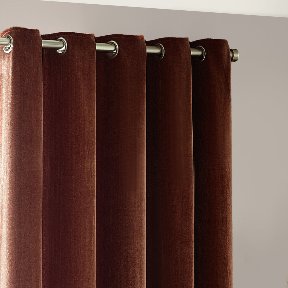 Heavy Chenille Fully Lined Velvet Eyelet Curtains Nutmeg