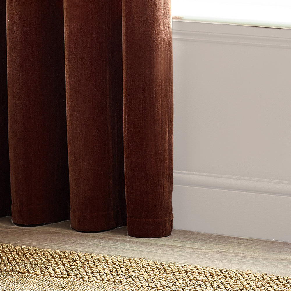 Heavy Chenille Fully Lined Velvet Eyelet Curtains Nutmeg