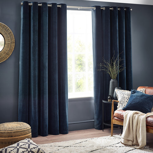 Plain Blue Curtains - Heavy Chenille Room Darkening Eyelet Curtains Navy Yard