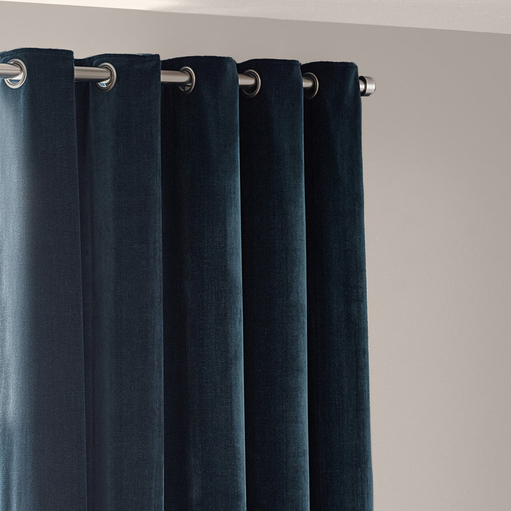 Heavy Chenille Fully Lined Velvet Eyelet Curtains Navy