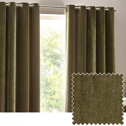 Plain Green Curtains - Heavy Chenille Room Darkening Eyelet Curtains Olive Yard
