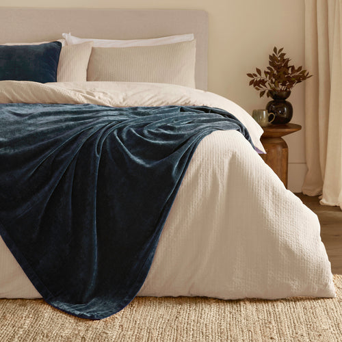 Plain Blue Throws - Heavy Chenille Velvet Throw Navy Yard 