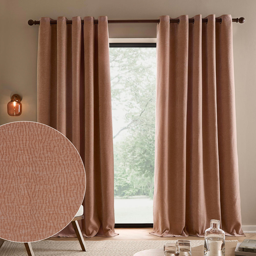 Heath Washed Velvet Fully Lined Eyelet Curtains Cotta