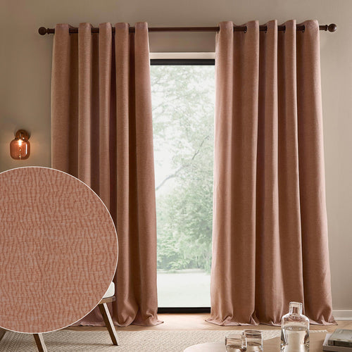 Heath Washed Velvet Fully Lined Eyelet Curtains Cotta
