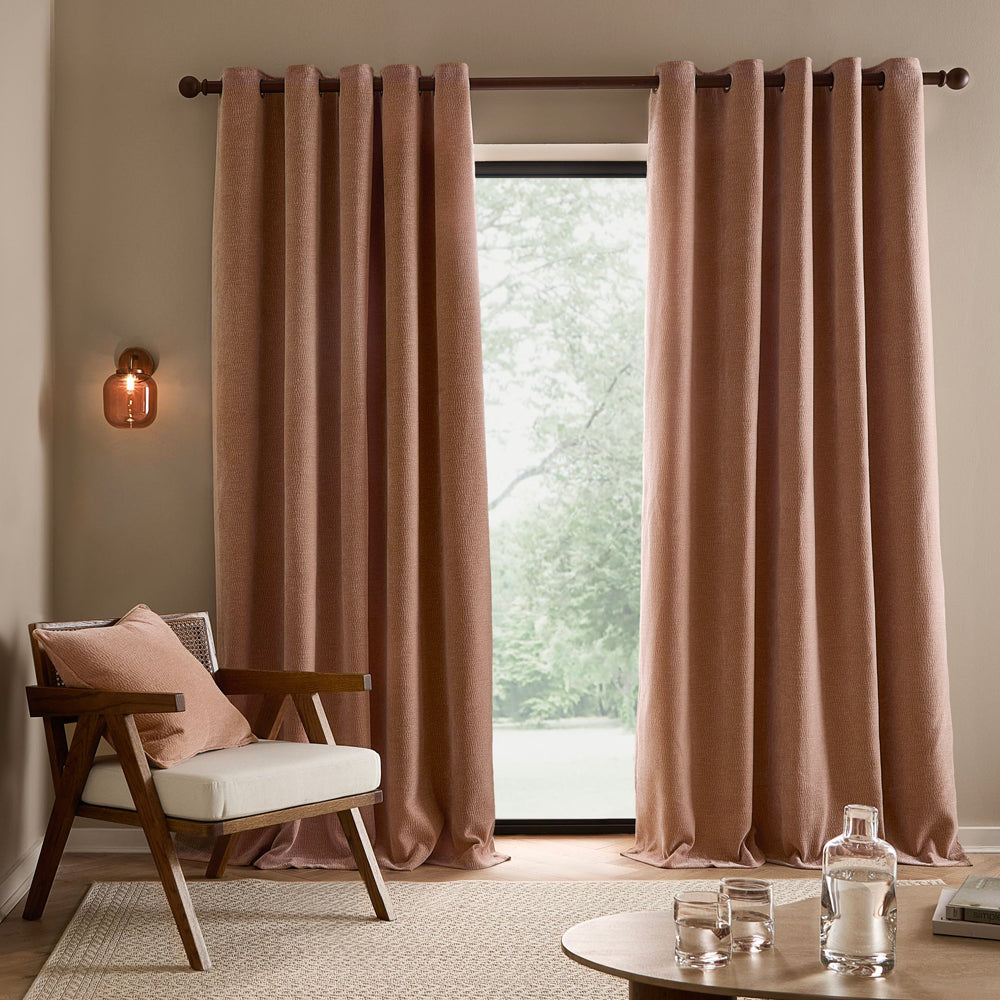 Heath Washed Velvet Fully Lined Eyelet Curtains Cotta