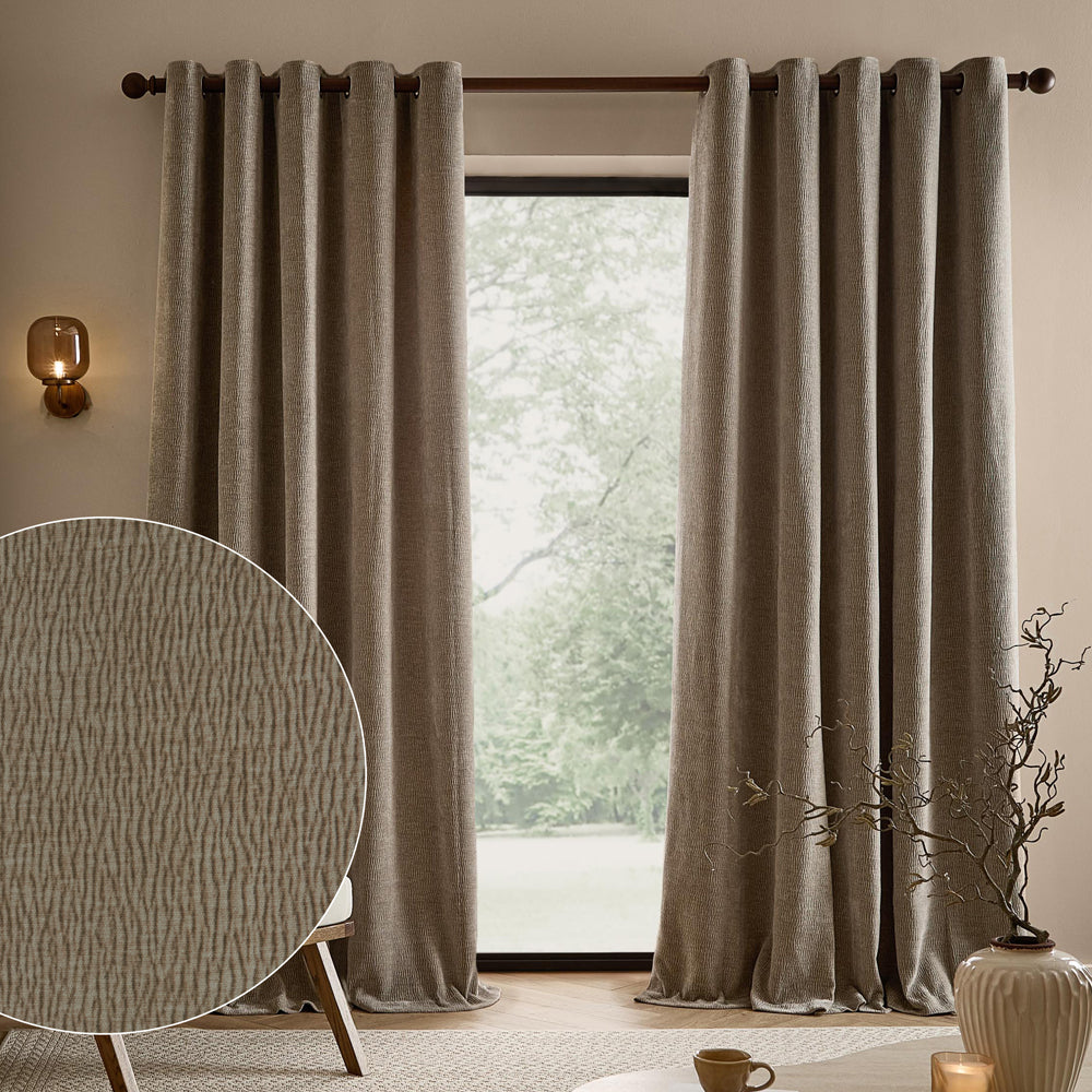 Heath Washed Velvet Fully Lined Eyelet Curtains Greige