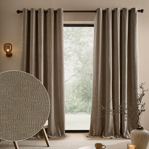 Heath Washed Velvet Fully Lined Eyelet Curtains Greige