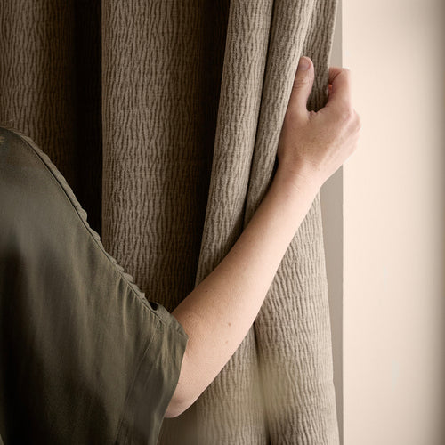 Heath Washed Velvet Fully Lined Eyelet Curtains Greige