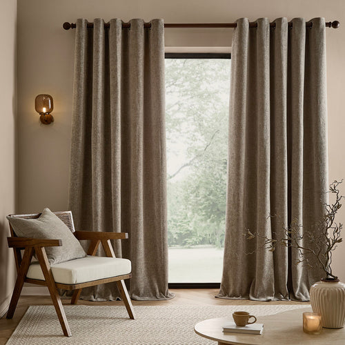 Heath Washed Velvet Fully Lined Eyelet Curtains Greige