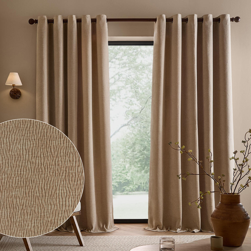 Heath Washed Velvet Fully Lined Eyelet Curtains Linen