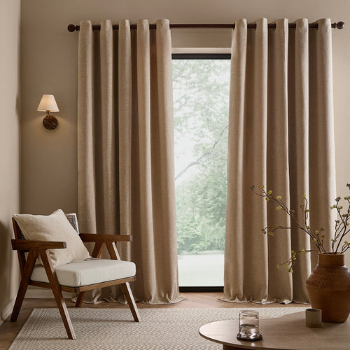 Heath Washed Velvet Fully Lined Eyelet Curtains Linen