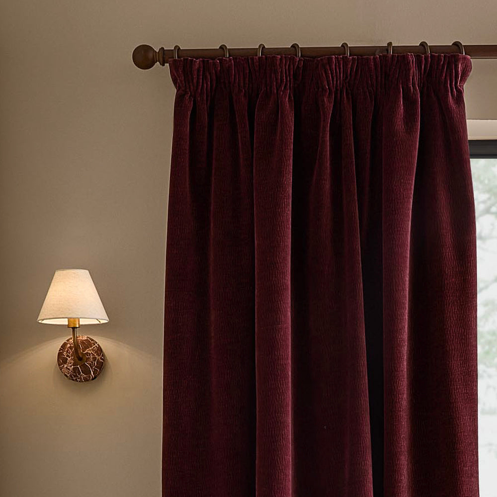 Heath Washed Velvet Fully Lined Pencil Pleat Curtains Beetroot