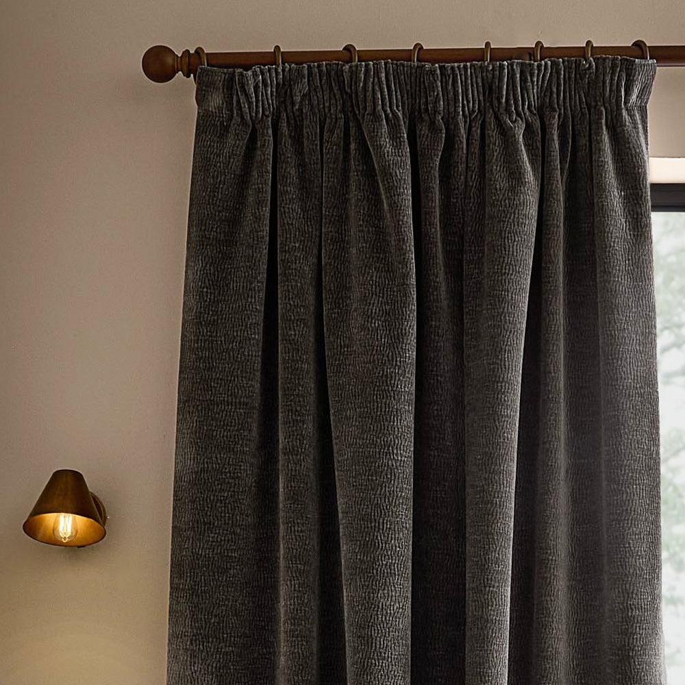 Heath Washed Velvet Fully Lined Pencil Pleat Curtains Charcoal