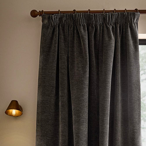 Heath Washed Velvet Fully Lined Pencil Pleat Curtains Charcoal