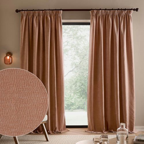 Heath Washed Velvet Fully Lined Pencil Pleat Curtains Cotta