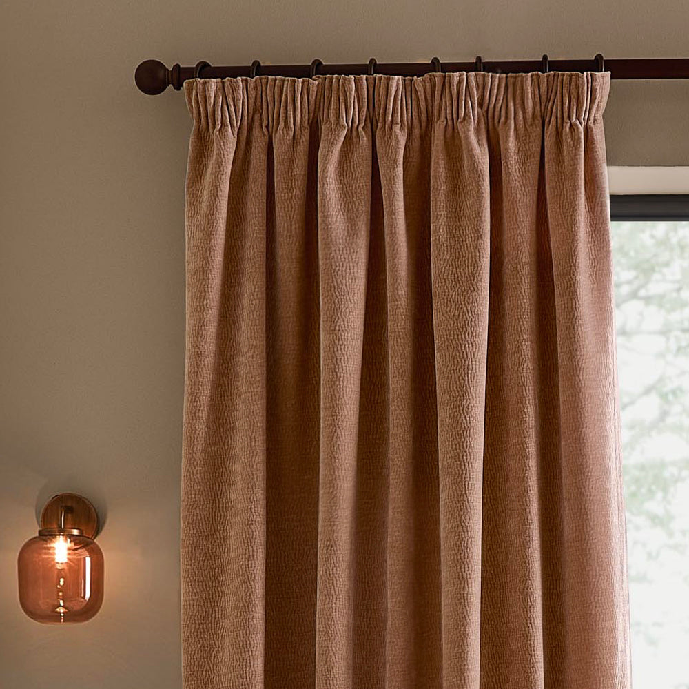 Heath Washed Velvet Fully Lined Pencil Pleat Curtains Cotta