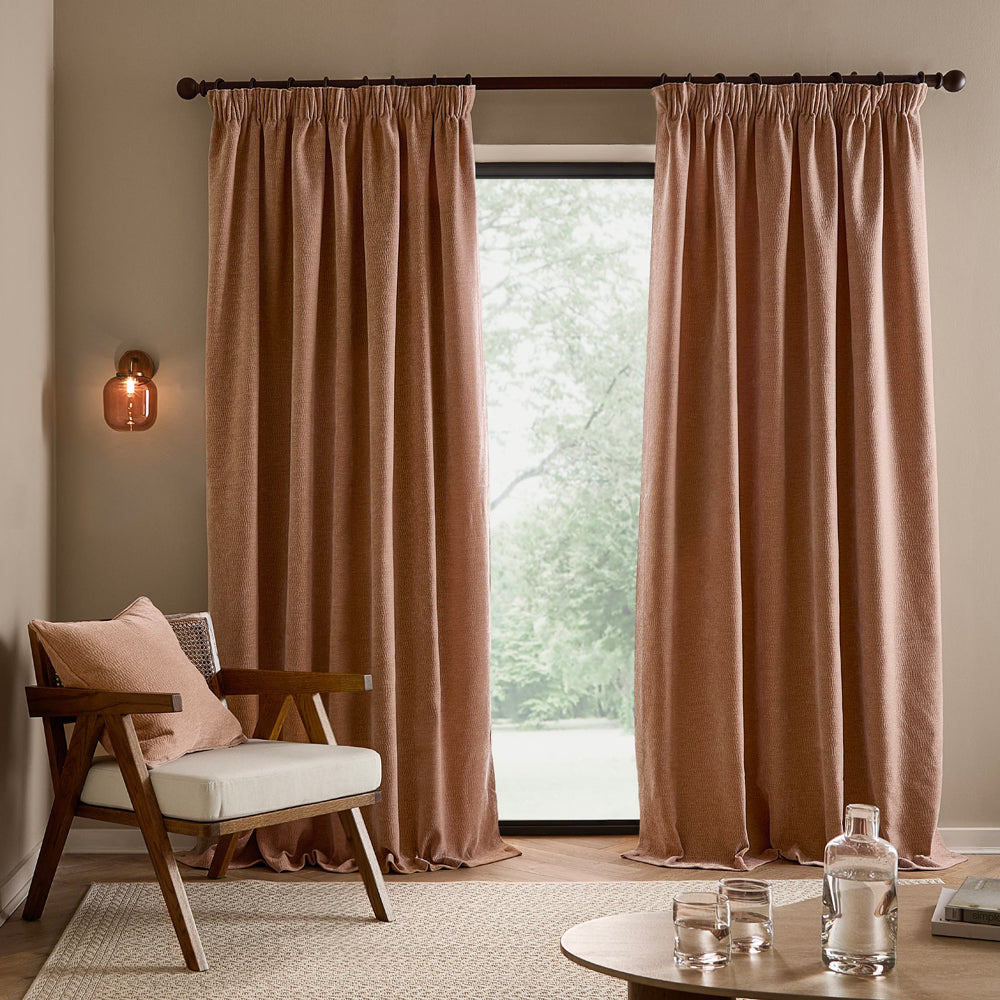 Heath Washed Velvet Fully Lined Pencil Pleat Curtains Cotta