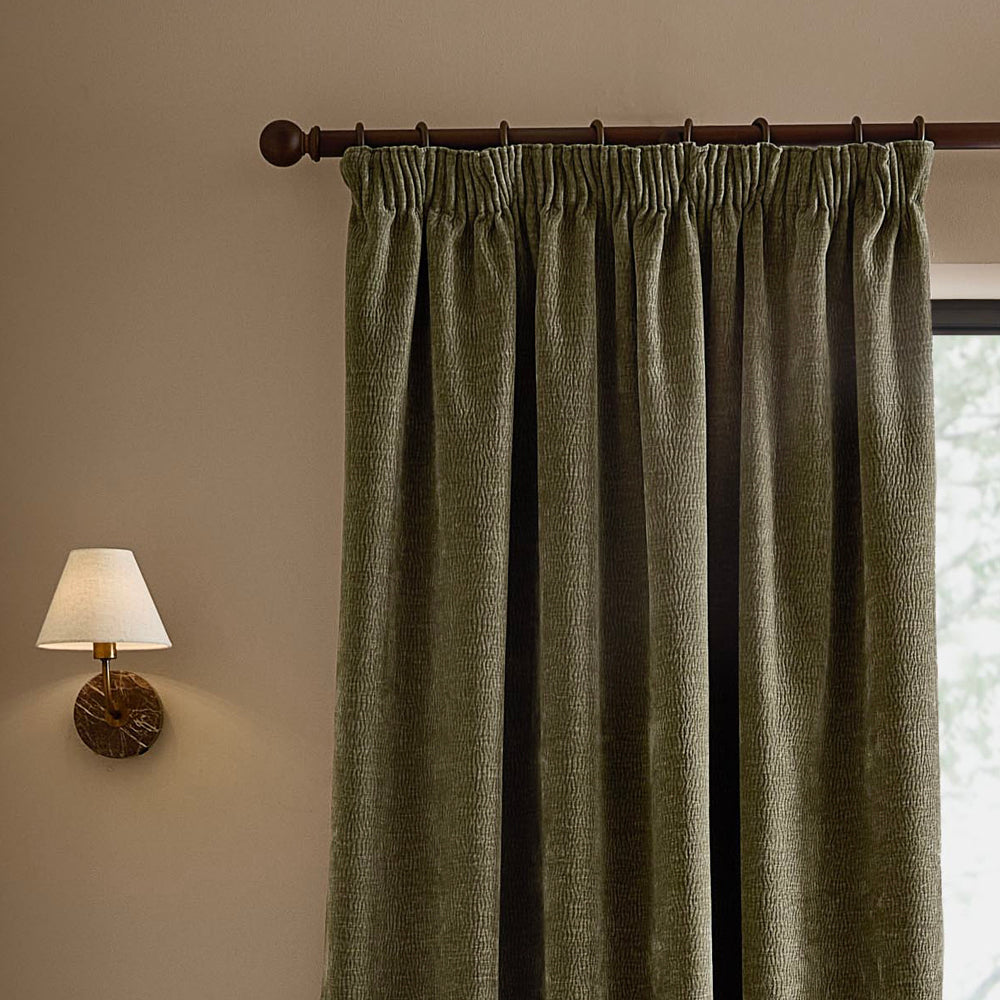 Heath Washed Velvet Fully Lined Pencil Pleat Curtains Eucalyptus
