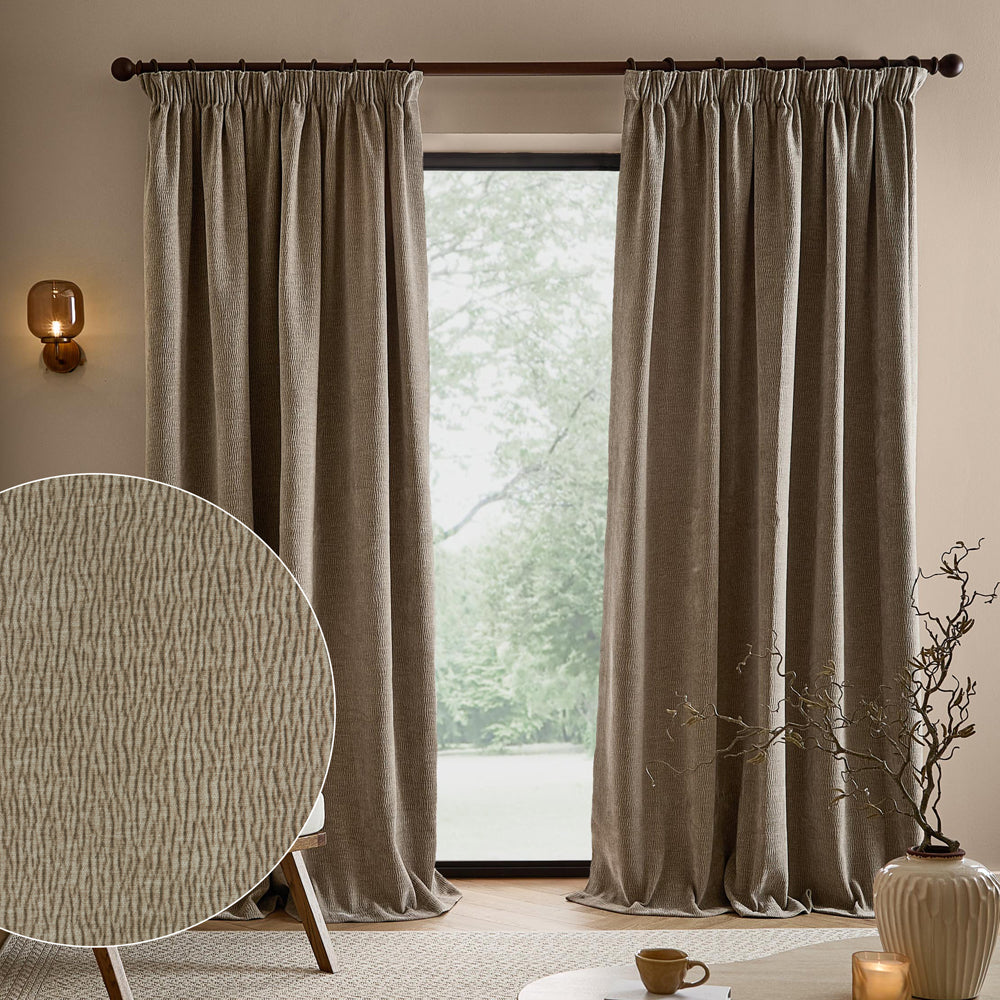 Plain Grey Curtains - Heath Washed Velvet Fully Lined Pencil Pleat Curtains Greige Yard