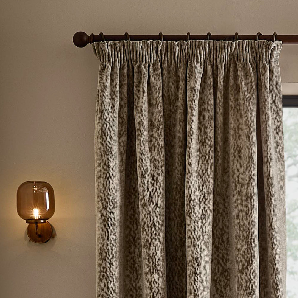 Heath Washed Velvet Fully Lined Pencil Pleat Curtains Greige