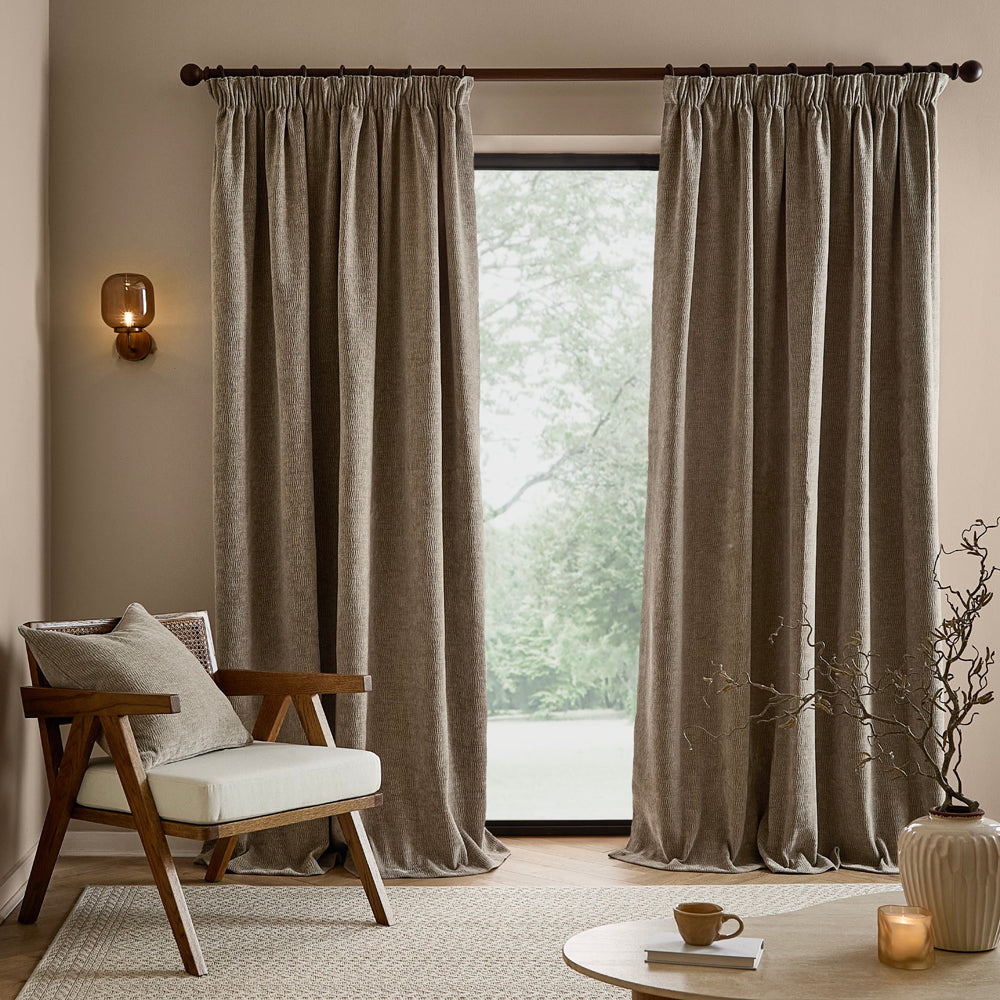 Heath Washed Velvet Fully Lined Pencil Pleat Curtains Greige