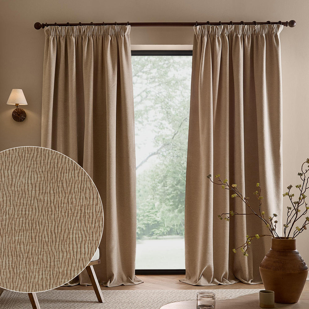 Plain Cream Curtains - Heath Washed Velvet Fully Lined Pencil Pleat Curtains Linen Yard