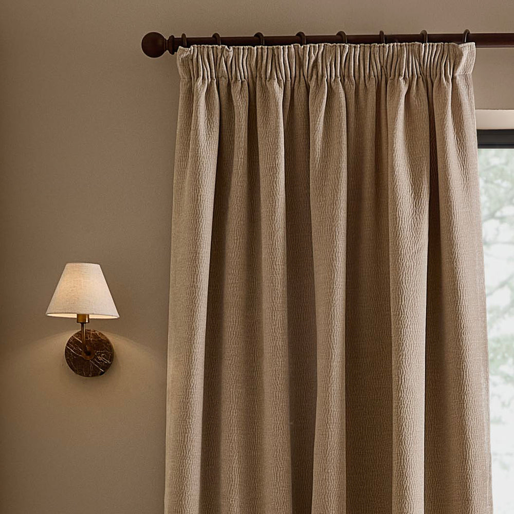 Heath Washed Velvet Fully Lined Pencil Pleat Curtains Linen