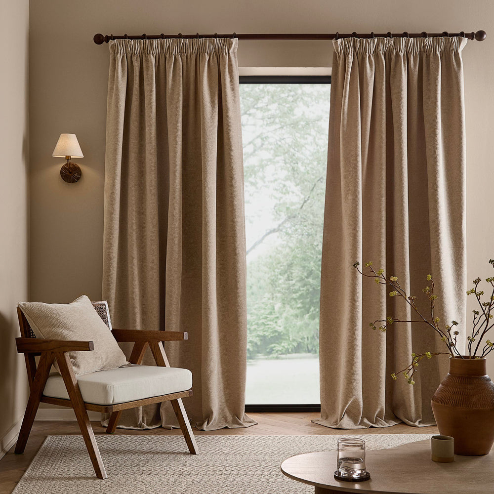 Heath Washed Velvet Fully Lined Pencil Pleat Curtains Linen