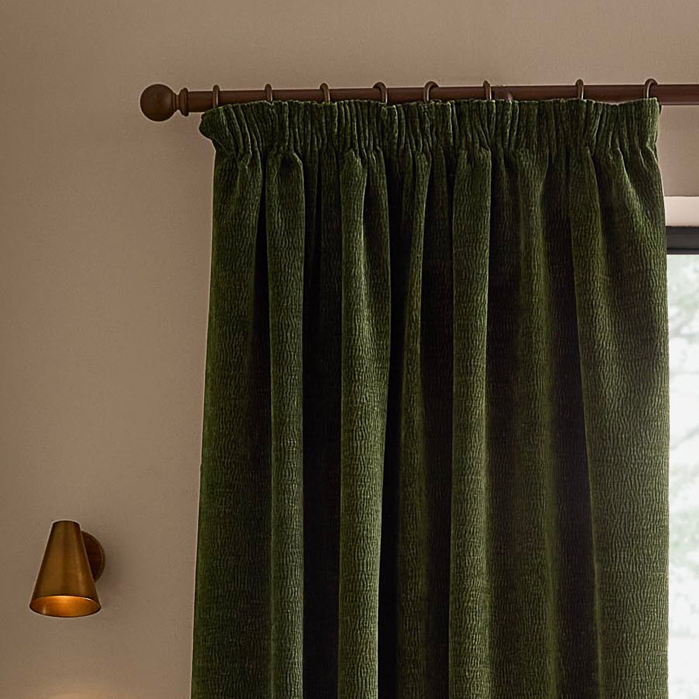 Heath Washed Velvet Fully Lined Pencil Pleat Curtains Olive