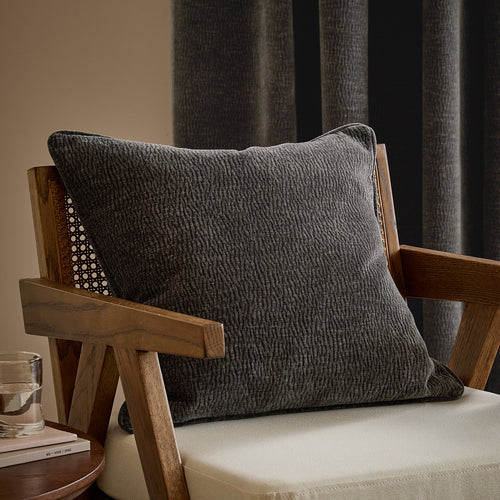 Heath Washed Velvet Textured Cushion Charcoal