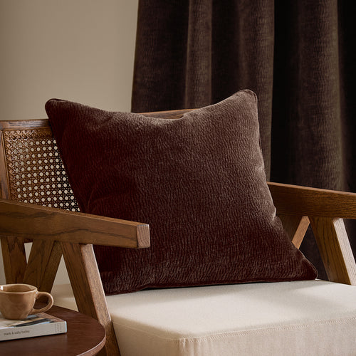 Heath Washed Velvet Textured Cushion Espresso Brown