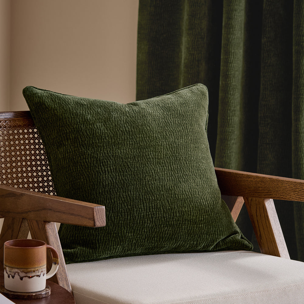 Heath Washed Velvet Textured Cushion Olive