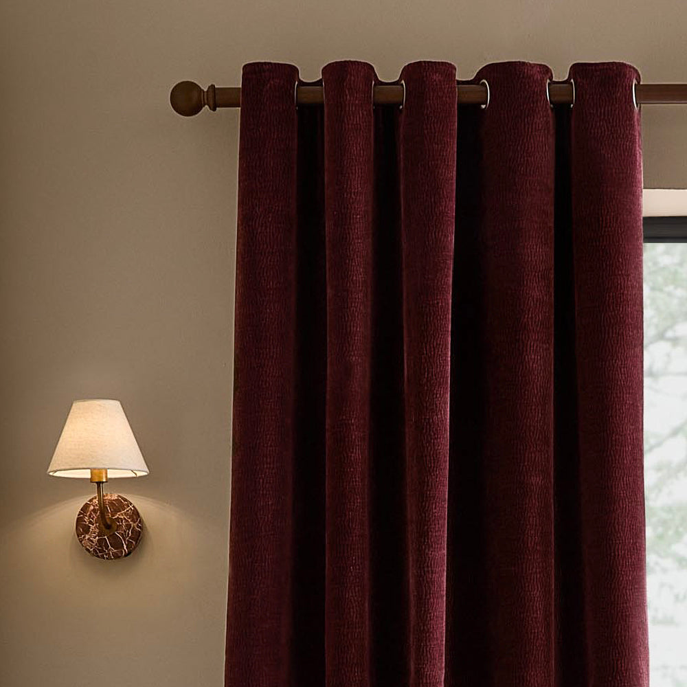 Heath Washed Velvet Fully Lined Eyelet Curtains Beetroot