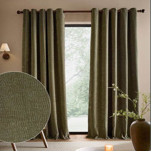 Heath Washed Velvet Fully Lined Eyelet Curtains Eucalyptus